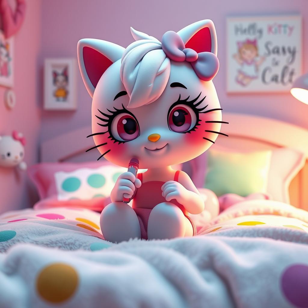 A vibrant and playful 3D rendition of a cat character reminiscent of Hello Kitty