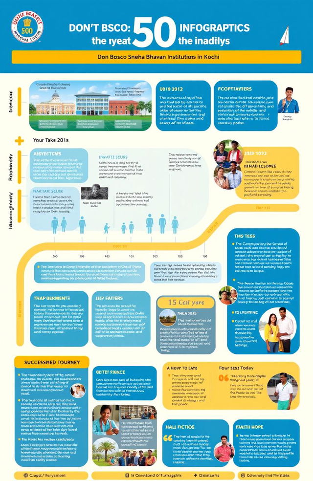 A visually engaging and inspiring infographic illustrating the 50-year impact journey of Don Bosco Sneha Bhavan Institutions in Kochi