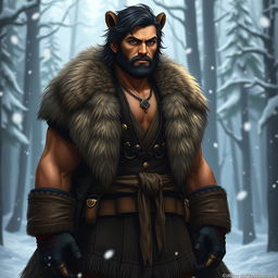 A human male character showcasing bear beastkin heritage, with a strikingly Russian appearance