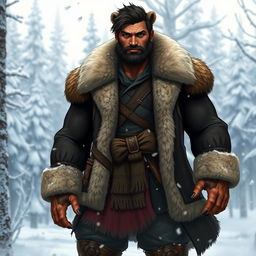 A human male character showcasing bear beastkin heritage, with a strikingly Russian appearance