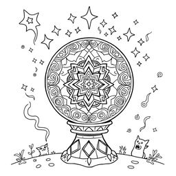 A whimsical coloring page featuring a mystical magic ball