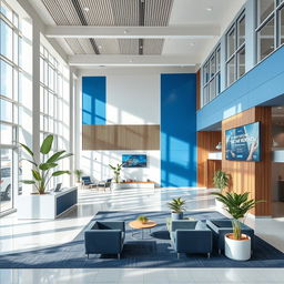 The reception area of a commercial premises inside an airport specializing in taxi rentals