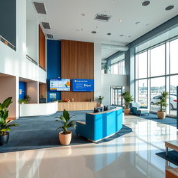 The reception area of a commercial premises inside an airport specializing in taxi rentals