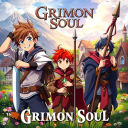 Anime cover titled "Grimon Soul" featuring three young boys aged 16