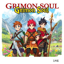 Anime cover titled "Grimon Soul" featuring three young boys aged 16