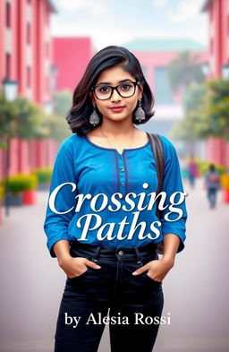 A vibrant book cover featuring a girl standing confidently in the middle of a vibrant campus