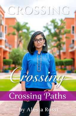 A vibrant book cover featuring a girl standing confidently in the middle of a vibrant campus