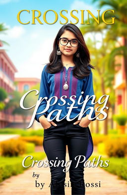 A vibrant book cover featuring a girl standing confidently in the middle of a vibrant campus