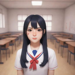 A stylistic and tasteful interpretation of the Yandere Simulator game, featuring the main character in the school environment, excluding any violent or graphic scenes.