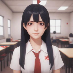 A stylistic and tasteful interpretation of the Yandere Simulator game, featuring the main character in the school environment, excluding any violent or graphic scenes.