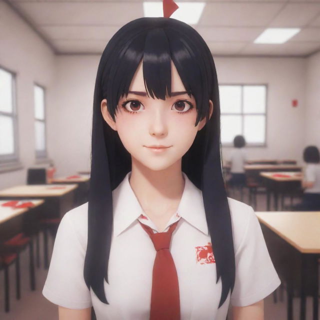 A stylistic and tasteful interpretation of the Yandere Simulator game, featuring the main character in the school environment, excluding any violent or graphic scenes.