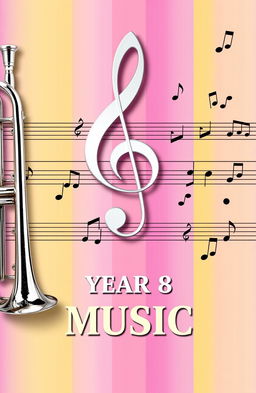 A vibrant and creative music cover page design featuring a prominent treble clef and bass clef intertwined on either side