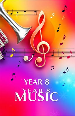 A vibrant and creative music cover page design featuring a prominent treble clef and bass clef intertwined on either side