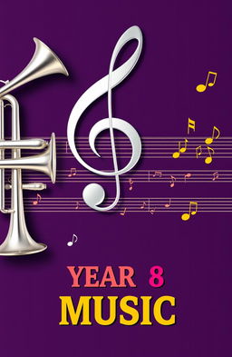 A vibrant and creative music cover page design featuring a prominent treble clef and bass clef intertwined on either side