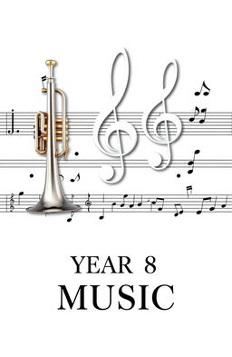 A vibrant and creative music cover page design featuring a prominent treble clef and bass clef intertwined on either side