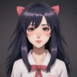 A stylized anime character embodying the 'Yandere' archetype with a sweet appearance, but subtly hinting at a darker personality. No graphic or violent elements included.