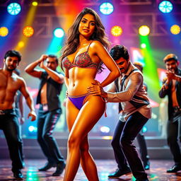 A captivating scene of Yami Gautam performing an electrifying item song, dressed in a stylish bikini that accentuates her figure