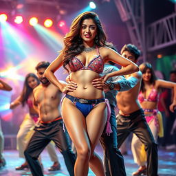 A captivating scene of Yami Gautam performing an electrifying item song, dressed in a stylish bikini that accentuates her figure