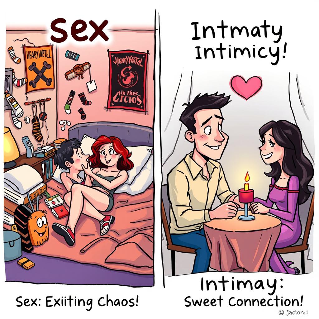 A humorous cartoon illustrating the differences between sex and intimacy