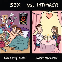 A humorous cartoon illustrating the differences between sex and intimacy