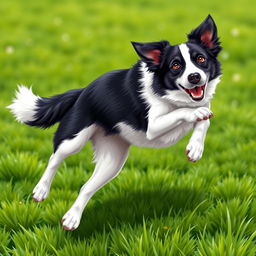 A detailed and realistic illustration of a Border Collie, showcasing its beautiful black and white coat, intelligent eyes, and perky ears