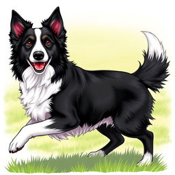 A detailed and realistic illustration of a Border Collie, showcasing its beautiful black and white coat, intelligent eyes, and perky ears