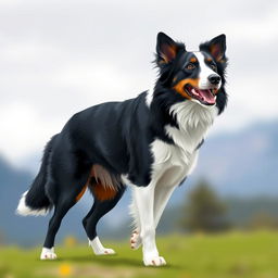 An original artistic representation of a Border Collie, capturing the breed's distinctive traits such as its striking black and white coat, lively expression, and alert stance