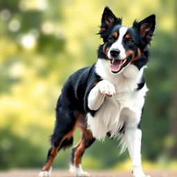 An original artistic representation of a Border Collie, capturing the breed's distinctive traits such as its striking black and white coat, lively expression, and alert stance