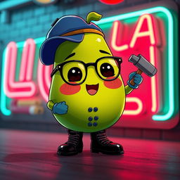 An adorable anime-style avocado character with rosy cheeks, wearing glasses and a blue cap