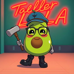 An adorable anime-style avocado character with rosy cheeks, wearing glasses and a blue cap