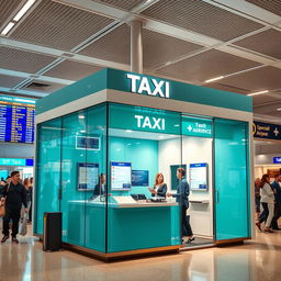 An indoor small airport taxi cubicle designed for customer service, resembling a room rather than an island cubicle