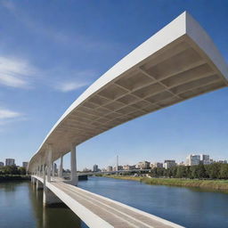 Design a bridge inspired by the innovative architect Santiago Calatrava with his signature combination of structural expressiveness and organic forms.