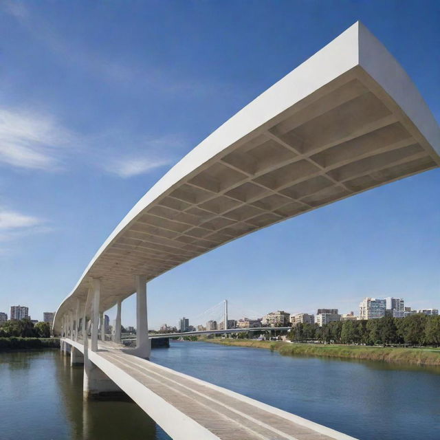 Design a bridge inspired by the innovative architect Santiago Calatrava with his signature combination of structural expressiveness and organic forms.