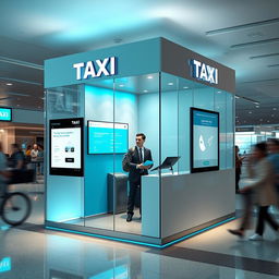 Cubículo para atención a clientes de una compañía de taxis en un aeropuerto, con un diseño moderno y elegante