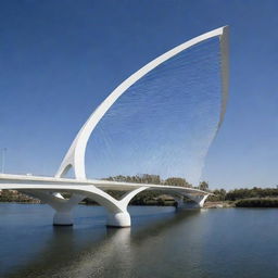 Design a bridge inspired by the innovative architect Santiago Calatrava with his signature combination of structural expressiveness and organic forms.