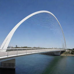 Design a bridge inspired by the innovative architect Santiago Calatrava with his signature combination of structural expressiveness and organic forms.