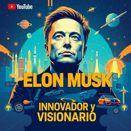 A striking YouTube thumbnail featuring Elon Musk as the central figure, depicted in a bold graphic style