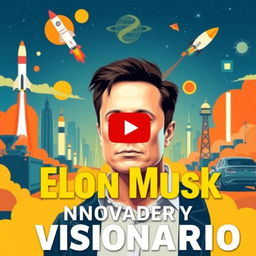 A striking YouTube thumbnail featuring Elon Musk as the central figure, depicted in a bold graphic style