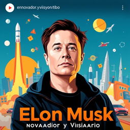 A striking YouTube thumbnail featuring Elon Musk as the central figure, depicted in a bold graphic style