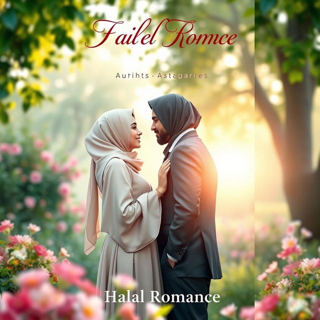 A romantic book cover depicting a beautiful young couple in a serene, idyllic setting