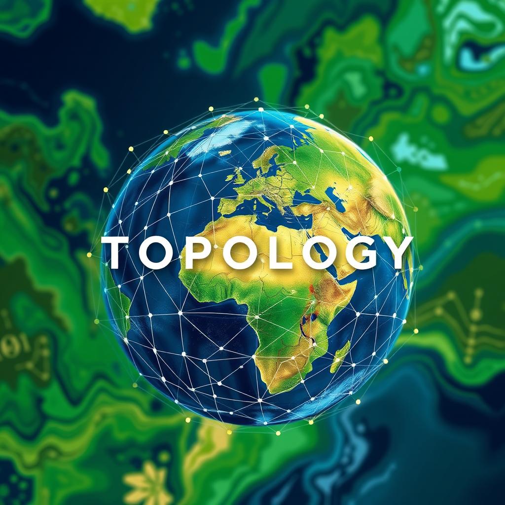 A visually captivating book cover design focused on topology and Earth, featuring a stylized representation of the globe