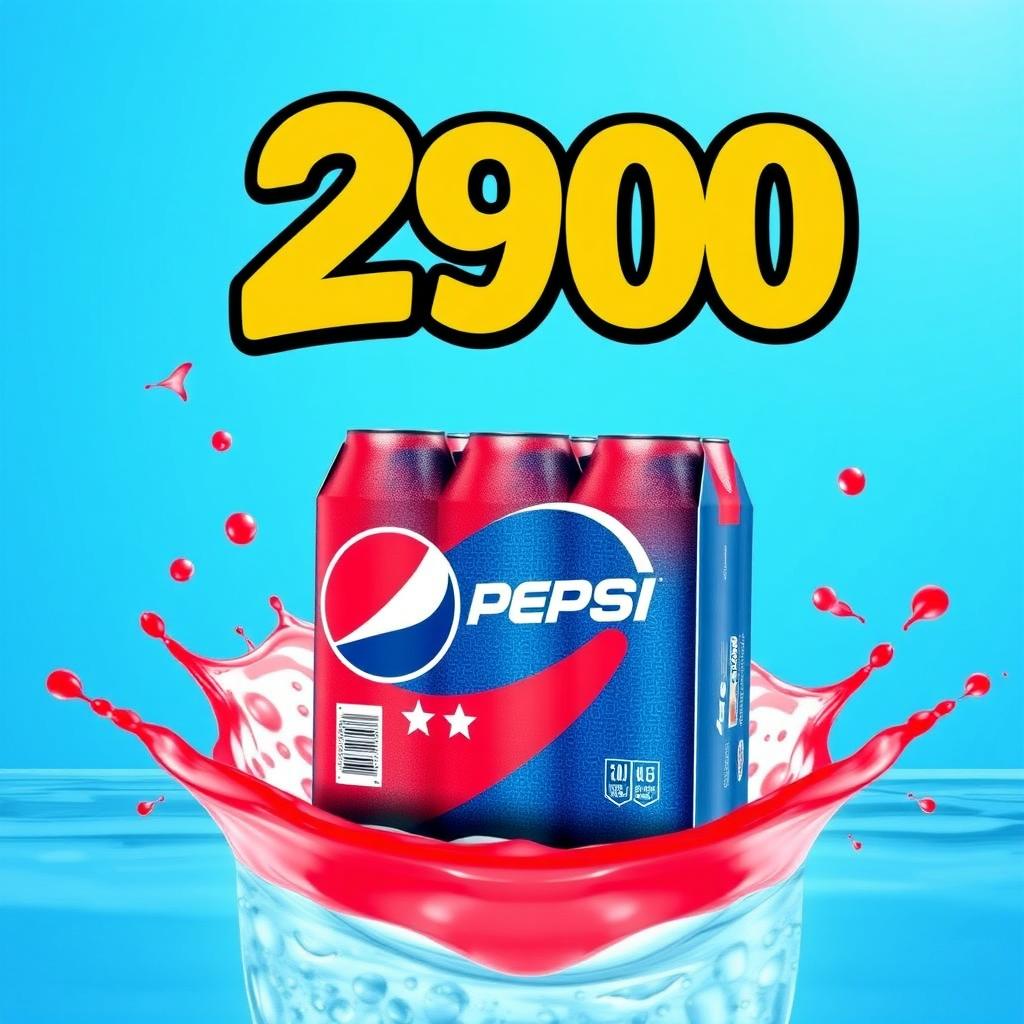 A vibrant, eye-catching advertisement showcasing a pack of Pepsi drinks