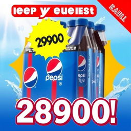 A vibrant, eye-catching advertisement showcasing a pack of Pepsi drinks