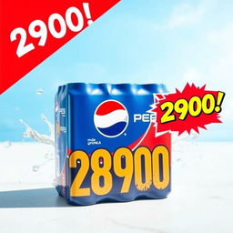 A vibrant, eye-catching advertisement showcasing a pack of Pepsi drinks