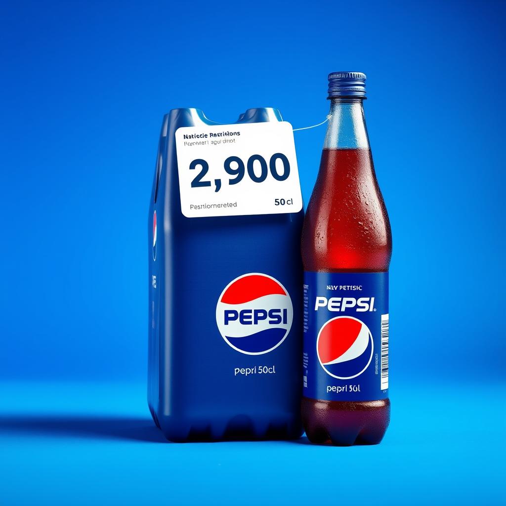 A visually appealing product shot of a 50cl Pepsi PET bottle pack