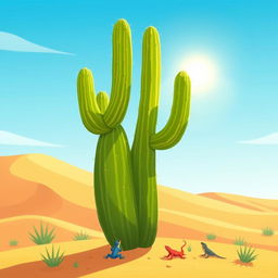 An animated illustration of a cardón cactus, showcasing its tall and spiny form, with a vibrant green color