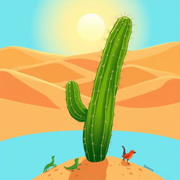 An animated illustration of a cardón cactus, showcasing its tall and spiny form, with a vibrant green color