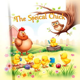 A captivating book cover design for 'The Special Chick', featuring a beautifully illustrated scene of Mrs