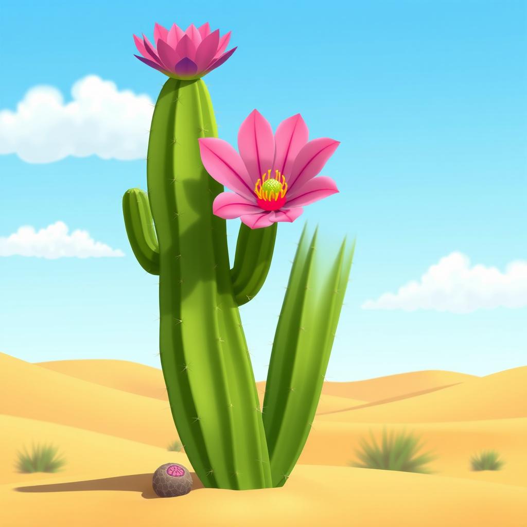 An animated illustration of a cardón cactus adorned with a blooming jujeña flower