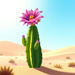 An animated illustration of a cardón cactus adorned with a blooming jujeña flower